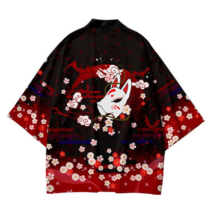 Large Size 5XL 6XL Japanese Kimono Cardigan Pants Set Print Fox Men Women Shirt Tradition Yukata Haori Obi Cosplay Costume