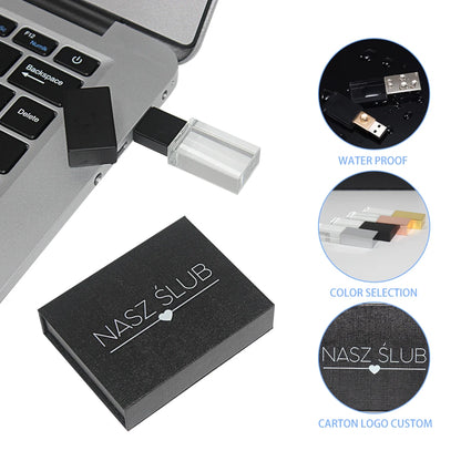 JASTER Crystal Wedding Gifts USB Flash Drives 128GB 3D Laser Engraving Custom Logo Pen Drive 64GB Photography Gift Memory Stick