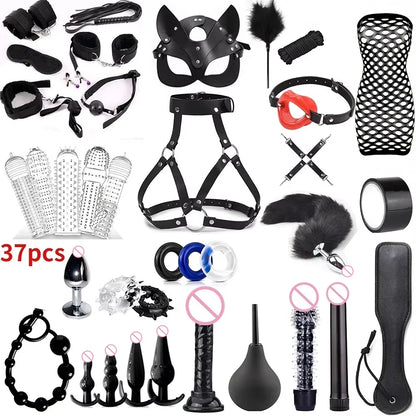 Erotic Sex Toys For Women Adults Games Nylon Bondage BDSM Kits Handcuffs Sex Whip Mouth Gag Rabbit Tail Anal Plug