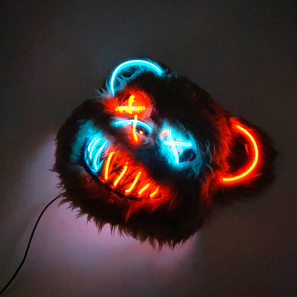 LED Bloody Rabbit Mask Glowing Killer Black Bear Mask Halloween Dance Party Cosplay Costume Props Assassinated Plush Rabbit Mask