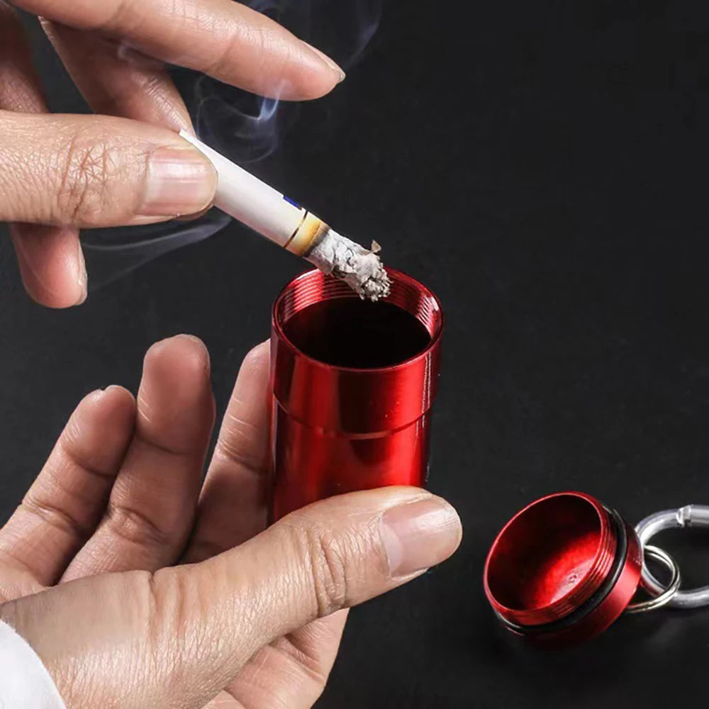 1Pcs Windproof Cigarettes Ashtray with Keychain Ash Tray Outdoor Portable Pocket Ashtray with Lid Aluminum Storage Tube Holder