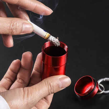 1Pcs Windproof Cigarettes Ashtray with Keychain Ash Tray Outdoor Portable Pocket Ashtray with Lid Aluminum Storage Tube Holder