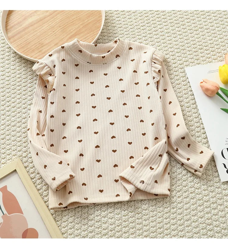 1pcs Autumn Winter Children's T-Shirts Baby Floral Print Tops Kids Round Neck Long Sleeve Base Shirt Girls Tshirts Clothes