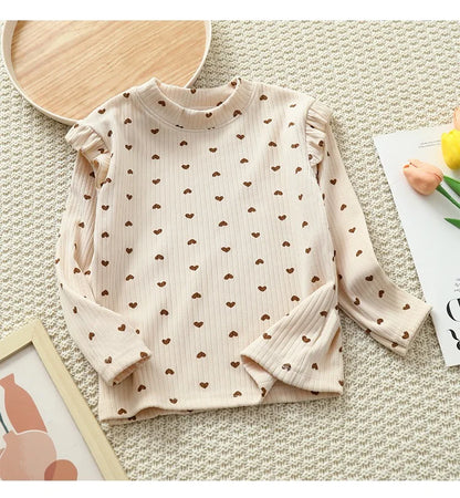 1pcs Autumn Winter Children's T-Shirts Baby Floral Print Tops Kids Round Neck Long Sleeve Base Shirt Girls Tshirts Clothes