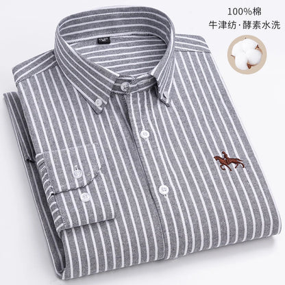 100% Cotton Oxford Shirt For Men's Long Sleeve Solid Casual Business Regular-Fit Formal Dress Shirts Social Blouse Male Clothes
