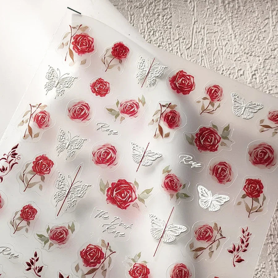 White Flower Petal Cherry Blossom Peach Blossom Falling Petal Floral Gradient 5D Self Adhesive Nail Art Sticker Manicure Decals