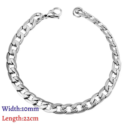 LUXUKISSKIDS Stainless Steel Couple Men/Woman Bracelets Fashion Curb Cuban Link Chains On Hand Rock Bracelet Wrist Jewelry Gifts