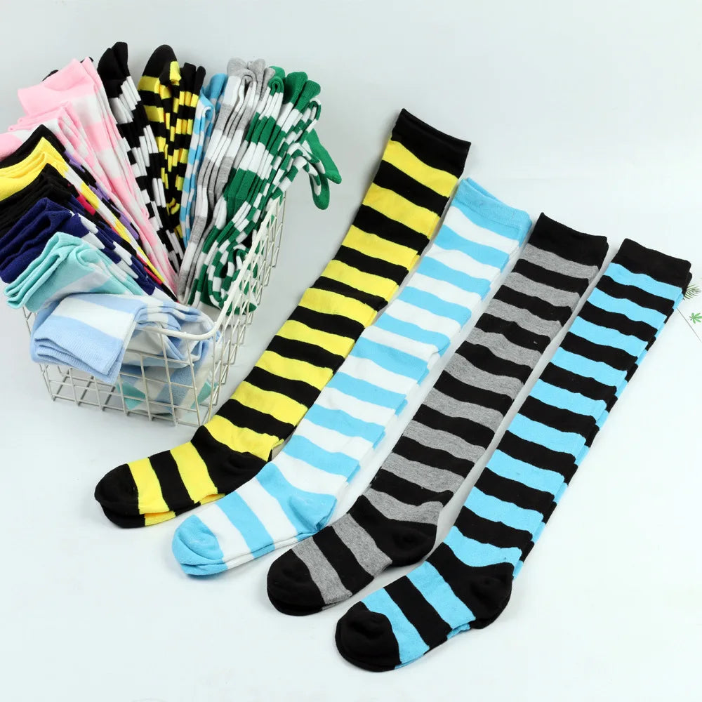 Color Striped Stockings Japanese Over Knee Socks Fashion Women Keep Warm Soks Sexy Slim Long Socks Hosiery JK Cosplay Lolita Y2k