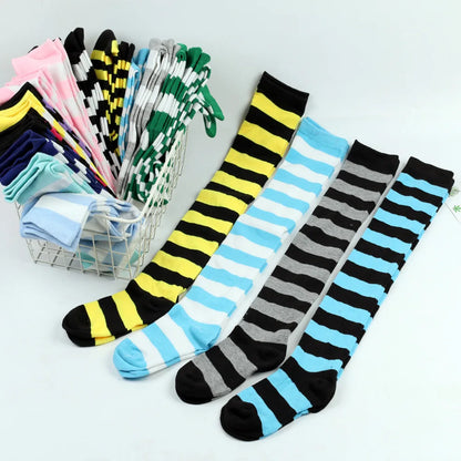 Color Striped Stockings Japanese Over Knee Socks Fashion Women Keep Warm Soks Sexy Slim Long Socks Hosiery JK Cosplay Lolita Y2k
