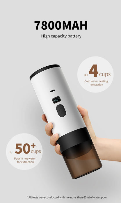 7800mAh Long-Lasting 3-in-1 Portable Coffee Maker, Electric Capsule Coffee Machine for Car, Travel & Camping