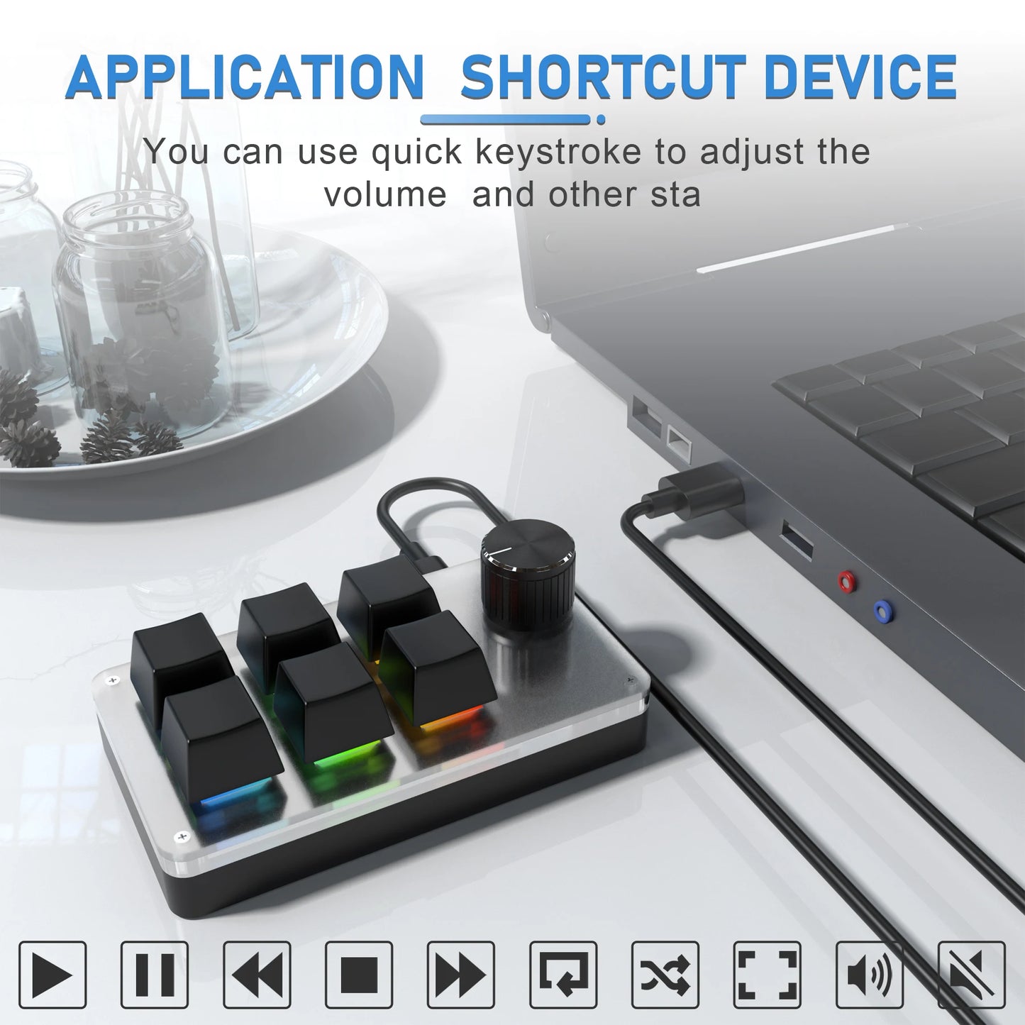6 Keys 1 Knob RGB Programming Macro Gaming Knob Keypads Mini Custom Programming Keyboard USB Mechanical Keyboard for Photoshop