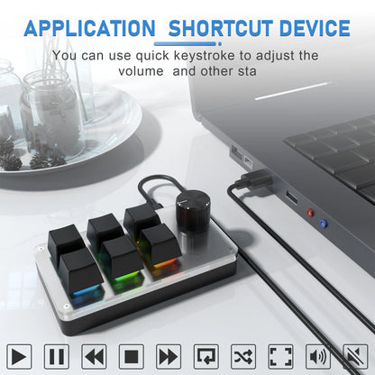 6 Keys 1 Knob RGB Programming Macro Gaming Knob Keypads Mini Custom Programming Keyboard USB Mechanical Keyboard for Photoshop