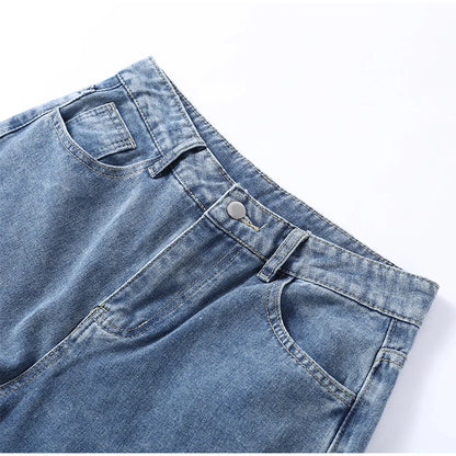 Female Vintage Leather Pocket Jeans Women Blue Zipper Straight Loose Trousers Lady New Fashion Daily Casual Spring Pants 2026