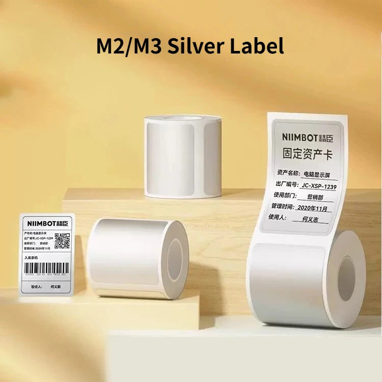 Niimbot M2/M3 Silver Label  Heat Transfer Print Paper Fixed Asset Sticker Office Equipment Laser Silver Self-adhesive