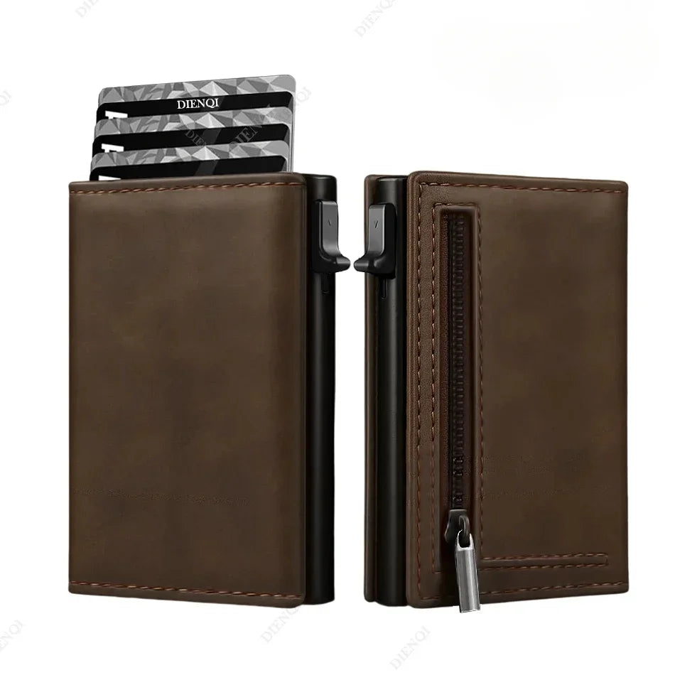 Rfid Wallet Credit Card Holder Luxury Business ID Holder Card Slim Pop Up Metal Minimalist Purse Smart Money Bags with Zipper