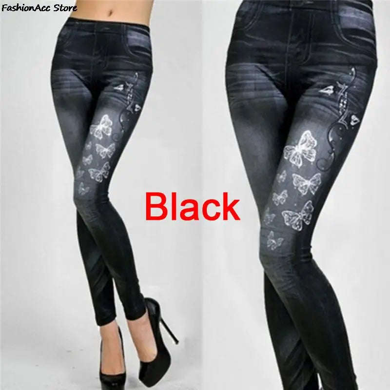 Women Leggings Denim Jeans Pants With Pocket Slim Leggings Women Fitness Blue Black Leggins