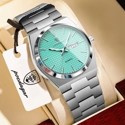 POEDAGAR Top Business Man Watch Luminous Waterproof Stainless Steel Men Wristwatch Date Week Quartz Fashion Casual Men's Watches