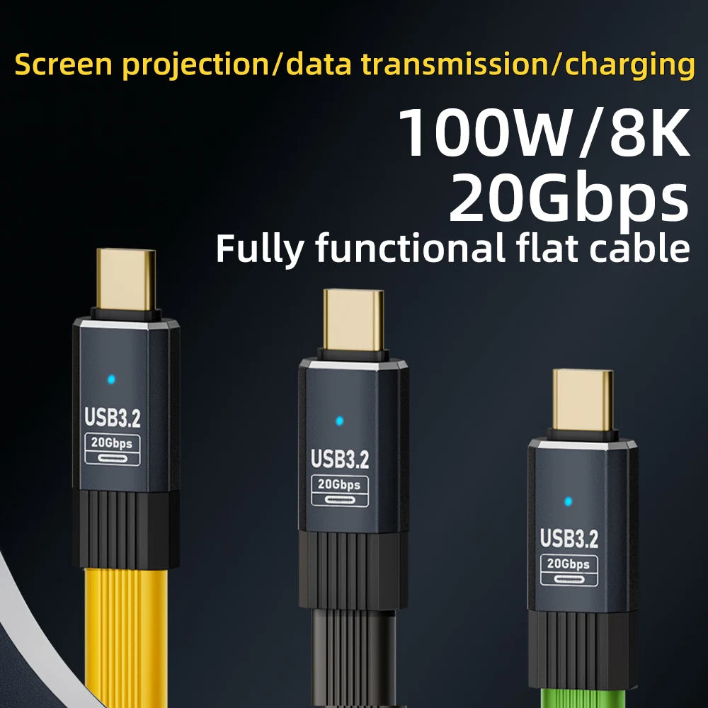 PD 100W Short USB C to USB C Cable Fast Charging 5A USB C Cord USB3.2 20Gbps Data Transfer 8K@60Hz Flat Data Charge Cable