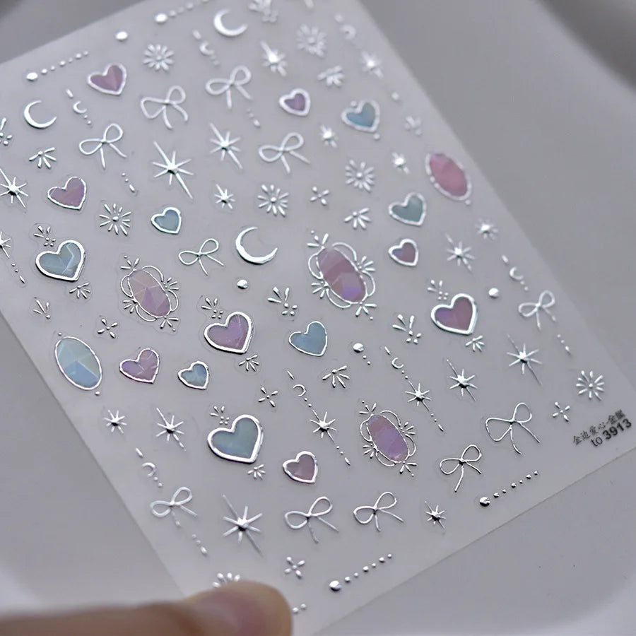 Gold Totem Red Heart Nail Art Stickers Aurora Holographic Star Moon Butterfly 5D Self Adhesive Nail Art RhinestoneS Stickers DIY