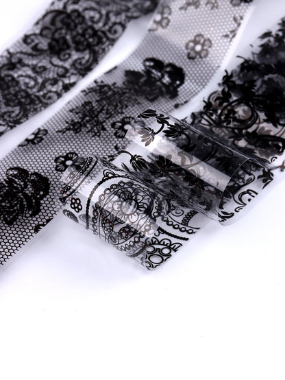 10 Sheets Lace Nail Foil White & Black Nail Stickers Design Transfer Foils Starry Sky Paper Nail Art Foil Decals for Nails Salon