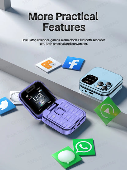 SERVO I16 PRO 4G LTE Mini Flip Mobile Phone Dual SIM Standby Call Recording Speed Dial FM Radio 1.77' Screen Foldable Cellphones