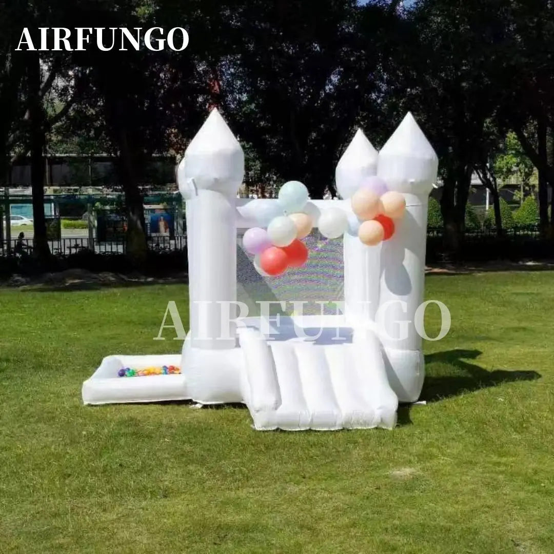 9x9x7ft Toddlers Party Inflatable White Bounce House With Slide And Ball Pit Customization Oxford Bouncy Castle Include Blower