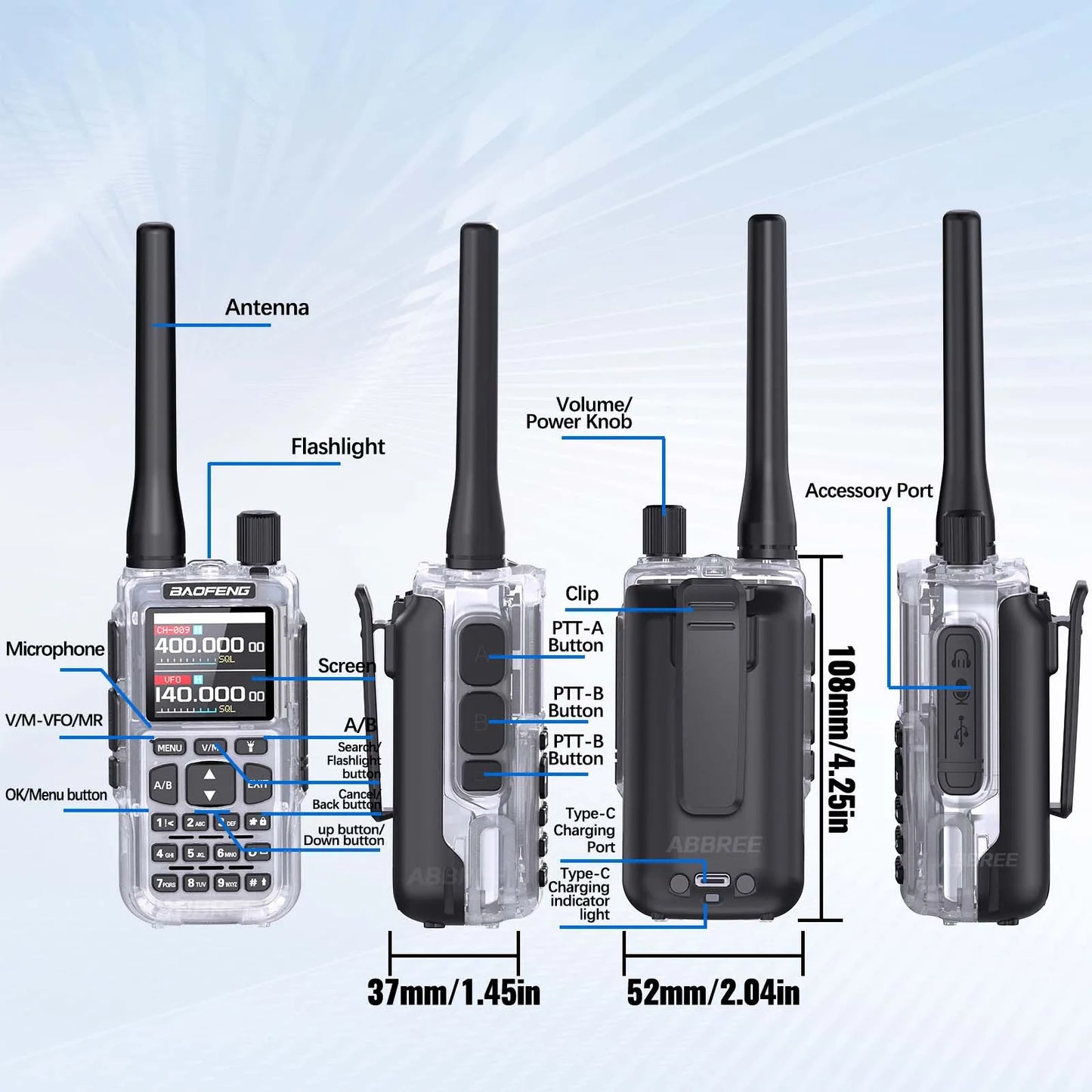BAOFENG UV-5R Mini Walkie Talkie Multi Band Bluetooth Programming Wireless Copy Frequency 999CH AM FM Long Range Two Way Radio