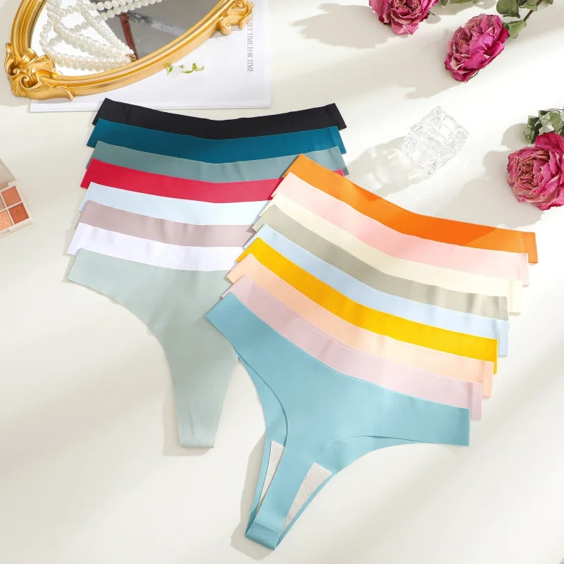 8PCS/Set Women Seamless Ice Silk Thongs Panties Female G-String Breathable Underwear V Waist Sexy Lingerie Ultra Thin Bikini