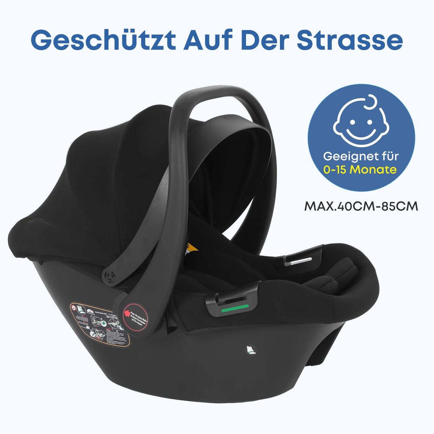 Infant Baby Car Seat Newborn 0-12 Months Max 12kg Sun Canopy Padded Seat 3-Point Safety Belt Side Protection I-Size Baby Car Sea
