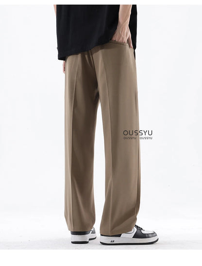Spring Summer Smooth Casual Pants Men Business Elastic Waist Black Grey Khaki Suit Trousers Male Work Office Plus Size S-5XL