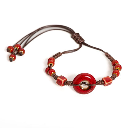 Handmade Glazed Ceramic Peace Buckle Bracelet Adjustable Vintage Boho Jewelry – S02-013