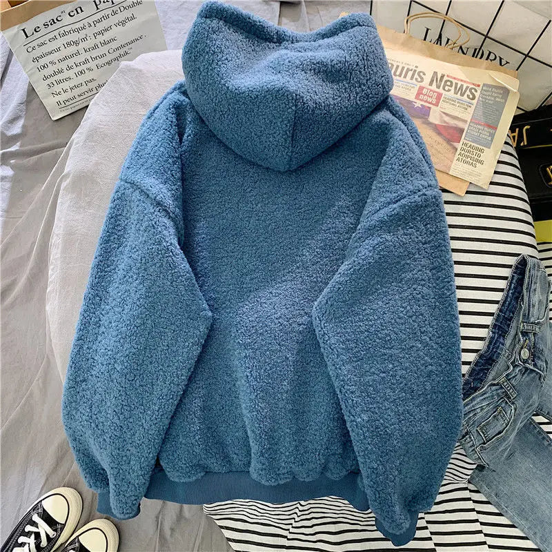 Fleece Children's Sweatshirts 2024 Girls Autumn Winter Padded Thickened Lamb's wool Hooded Hoodies New Kids Casual Clothing