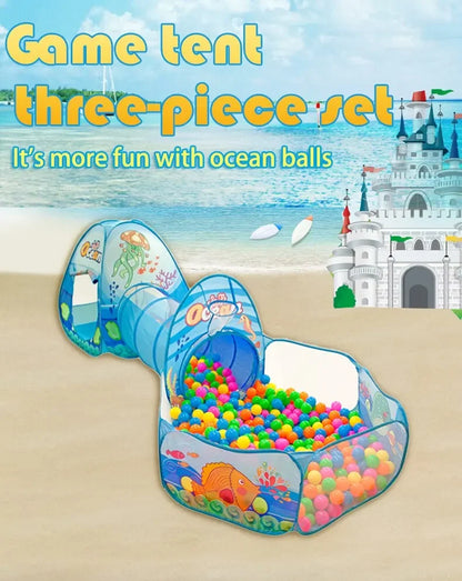 3 in 1 Integrated Play Set Consists of a Playhouse Tent Crawling Tunnel and Ball Pit It Adopts Foldable Lightweight Fabric