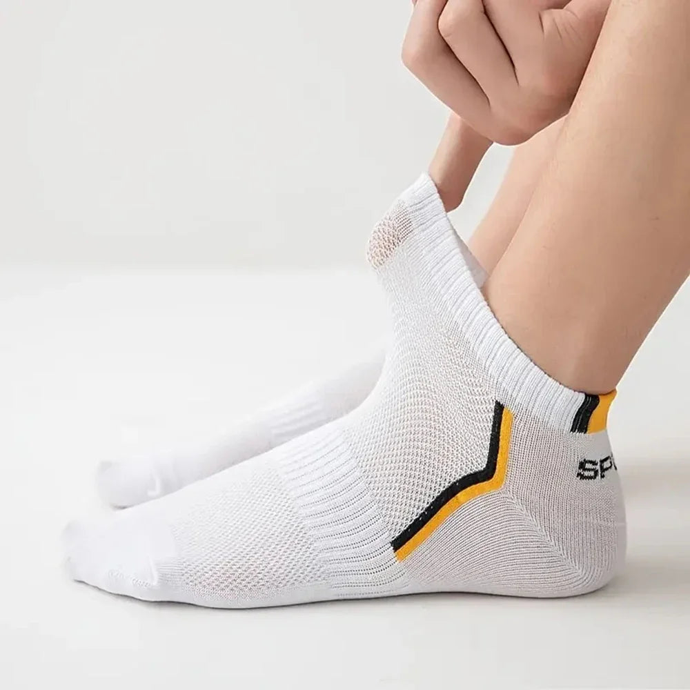 Men's Anti-Slip Boat Socks-5Pair Block Print Ankle Socks for Business & Sports, Breathable Sweat Resistant Anti-odor Comfortable