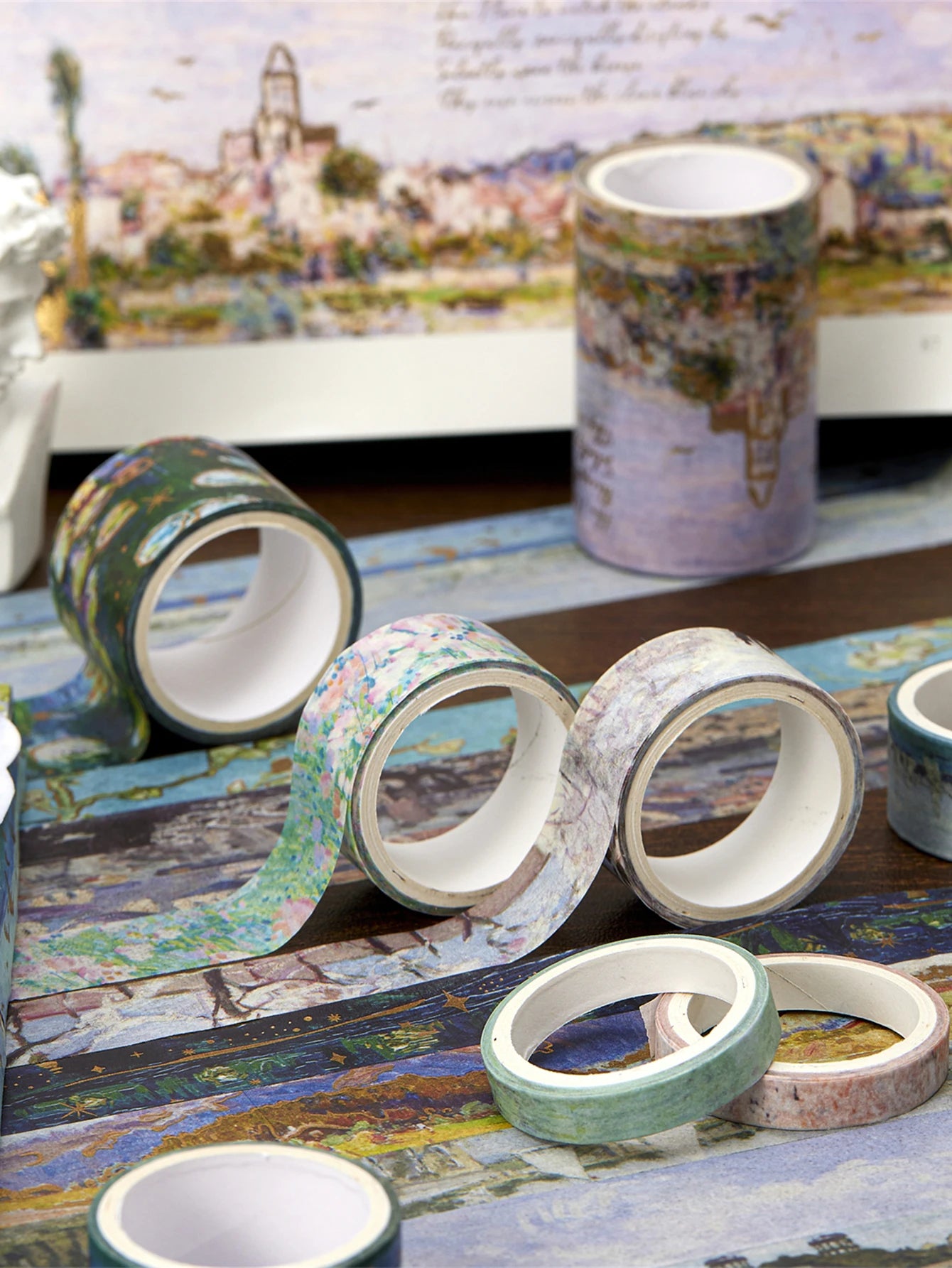 24 Rolls/Box Oil Painting Theme Washi Tape Set, Gilded Style Design Decorative Handmade DIY Decoration Materials Tape