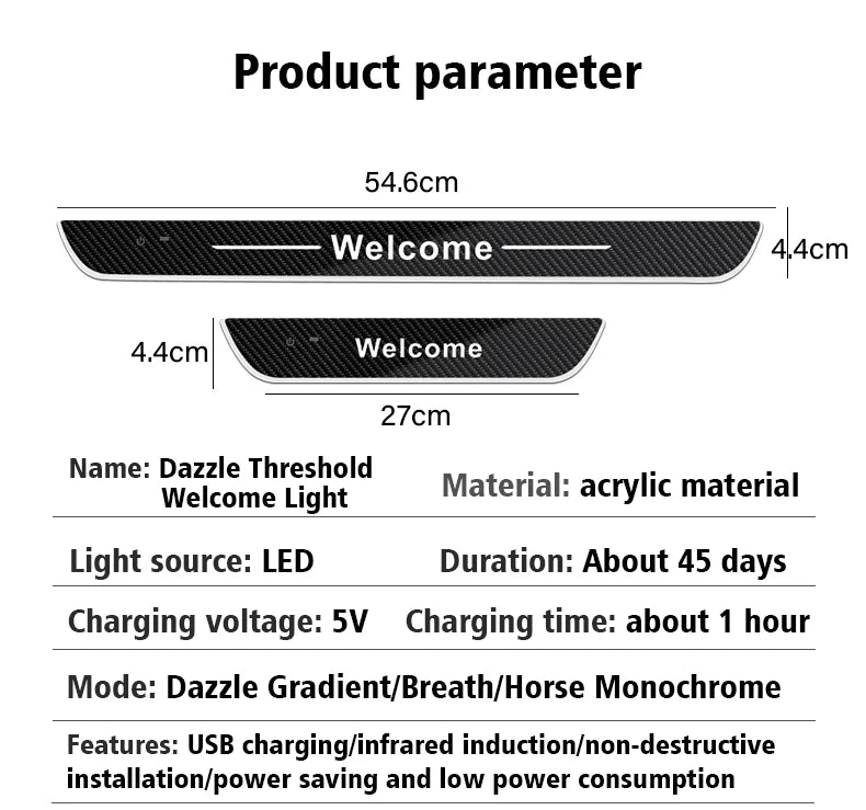 Customized Carbon fiber Car Logo Door Illuminated Sill Light Projector Lamp Power Moving LED Welcome Car Scuff Plate Pedal Light