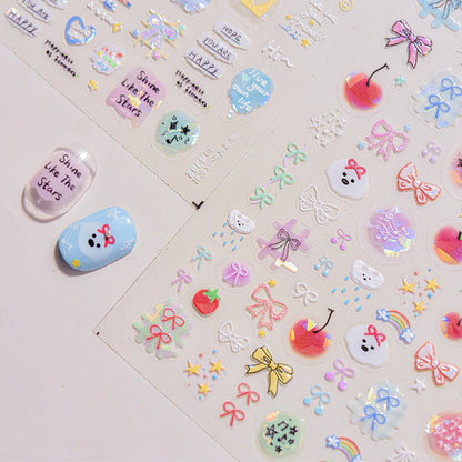 Collage Text English Letter Musical Note Star Graffiti Colorful 5D Love Heart Bowknot Nail Art Sticker Adhesive Manicure Decals