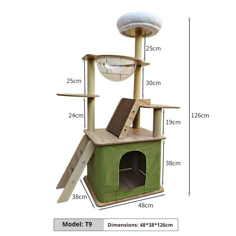 Large Cat Climbing Frame with Thickened Hemp Rope Multi-layered Wooden Cat Tree Tower and Integrated Scratching Post for Pets