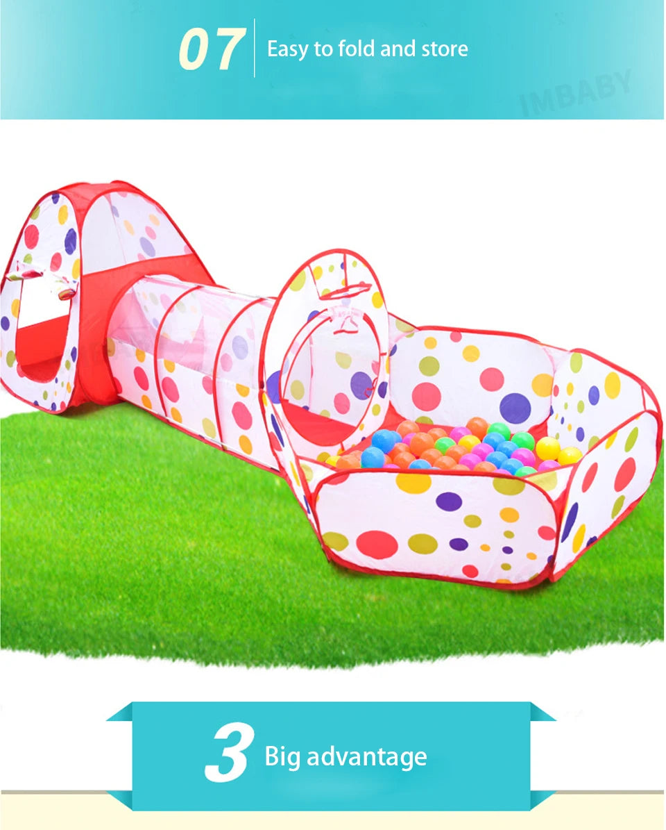 Senior 3-in-1 Foldable Baby Playground Children's Game Tent Baby Ball Fence with Crawling Tunnel Basketball Frame Children Gifts