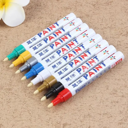 Car Paint Scratches Repair Brush Pen Waterproof Water Paint Marker Pen Car Tire Tread Care Automotive Black White Red Silver