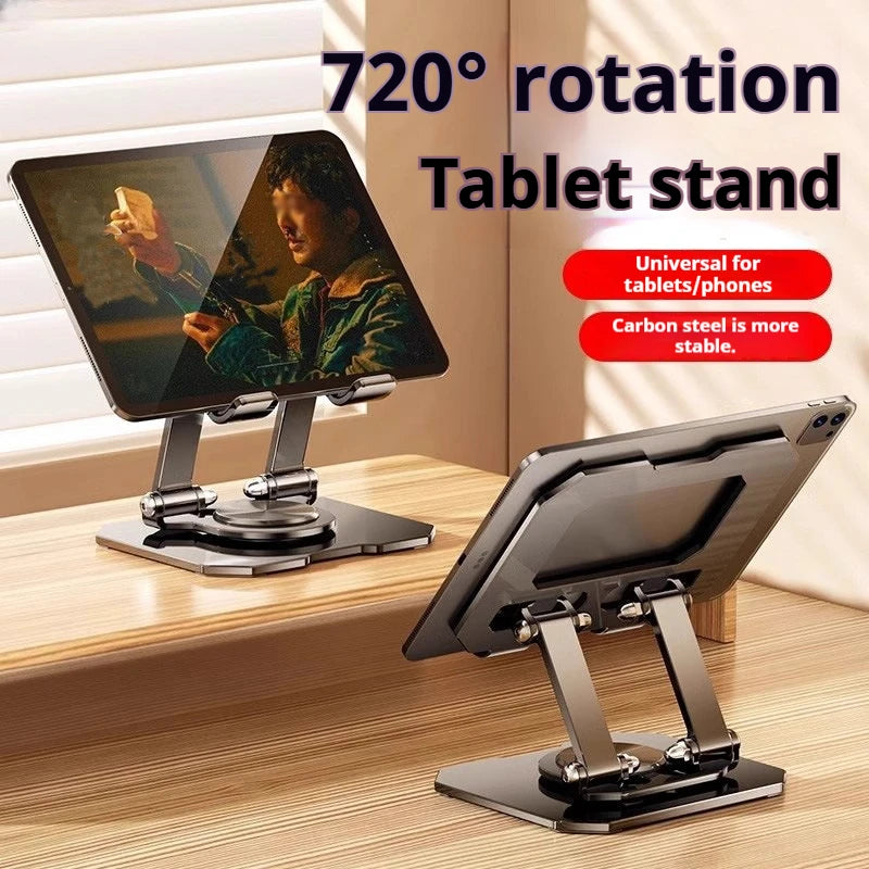 360° Rotating Metal Tablet Stand Foldable Adjustable Desktop Holder Carbon Steel Base Heat Dissipation For Tablet Phone