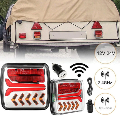 1 Set Waterproof 12V 24V Wireless Magnetic LED Truck Tail Light Rear Light Signal Warning Brake Lamp 7 Pin Trailer Caravan Lorry