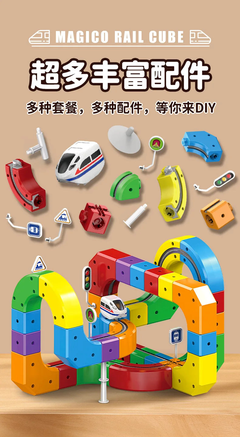 Electric Magnetic Track Set STEM Building Toy with Anti-Gravity Vehicles 100+ Pieces DIY Railway Model Creative Gift for Kids