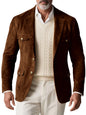 1970s Men's Suede Blazer Retro Slim Fit Two Buttons Multi Pocket High Quality Jacket Fashion Casual Sport Coat For Daily Wear