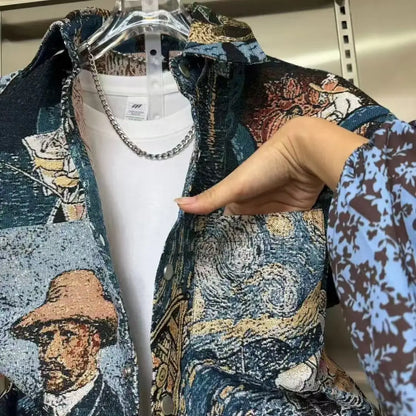 Spring Autumn Streetwear oil painting Men Set Popular Painted Shirt Jacket Trousers Fashionable Casual Versatile Two-piece Sets