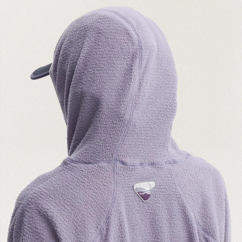 Unisex Lightweight Cloud Velvet Hooded Quick-Dry Shirt for Outdoor Sports: Classic Hood, Elastic Cuffs & Brand Logo Details