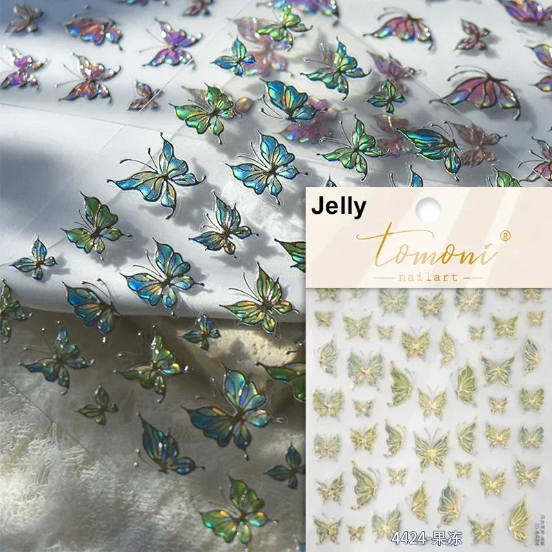 1pcs 5D Japanese Black Butterfly Nail Art Stickers Glitter Shiny Kawaii Self Adhesive Manicure Decorations Tool Decals Accessory