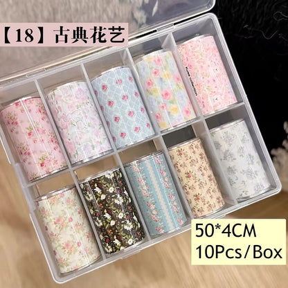 10Rolls Plaid Thousand-Bird Bow  Stars Nail Foils Transfer Paper  Nail Art Stickers  Manicure Set Decal  Nails Decoration