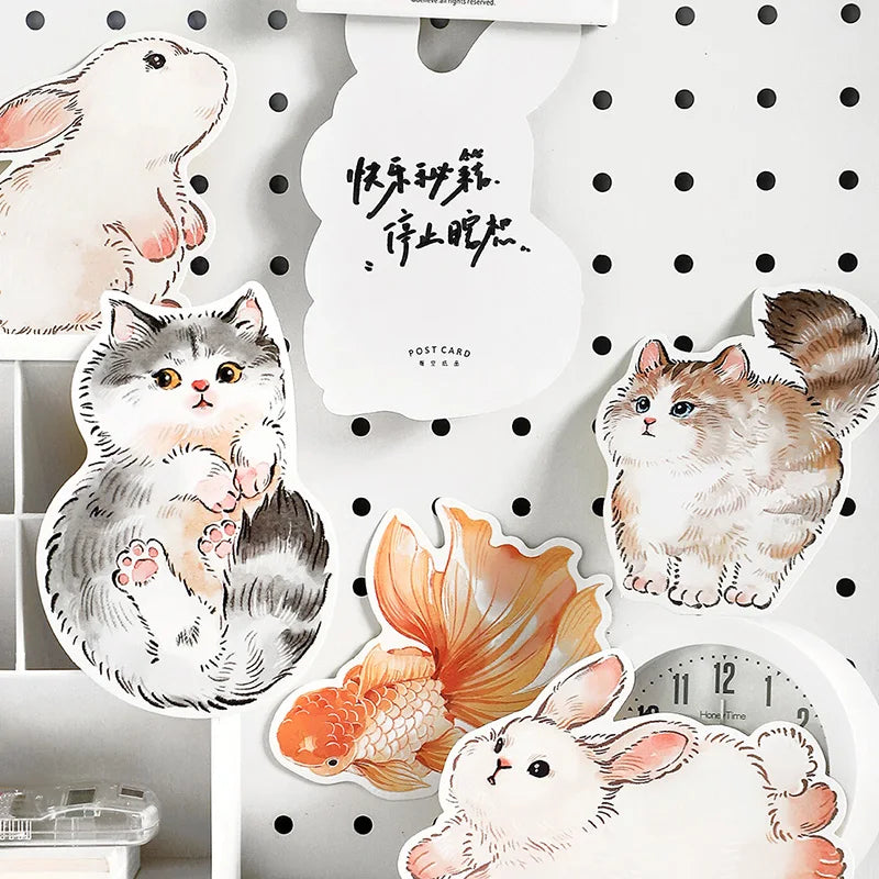 15Sheets Watercolor Animal Postcard Set Cat Panda Goldfish Design Press for DIY Journaling Scrapbooking & Gift Making