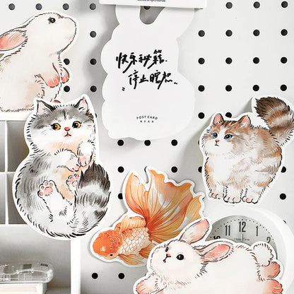15Sheets Watercolor Animal Postcard Set Cat Panda Goldfish Design Press for DIY Journaling Scrapbooking & Gift Making